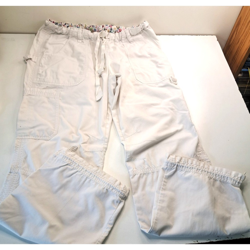 Kathy Peterson Medical Scrub Pants Womens M White Cotton Blend Drawstring Nurse
